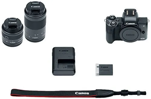Canon EOS M50 Mirrorless Digital Vlogging Camera with EF-M15-45mm lens and EF-M 55-200mm lenses with 4K Video and Touch LCD Screen, Black