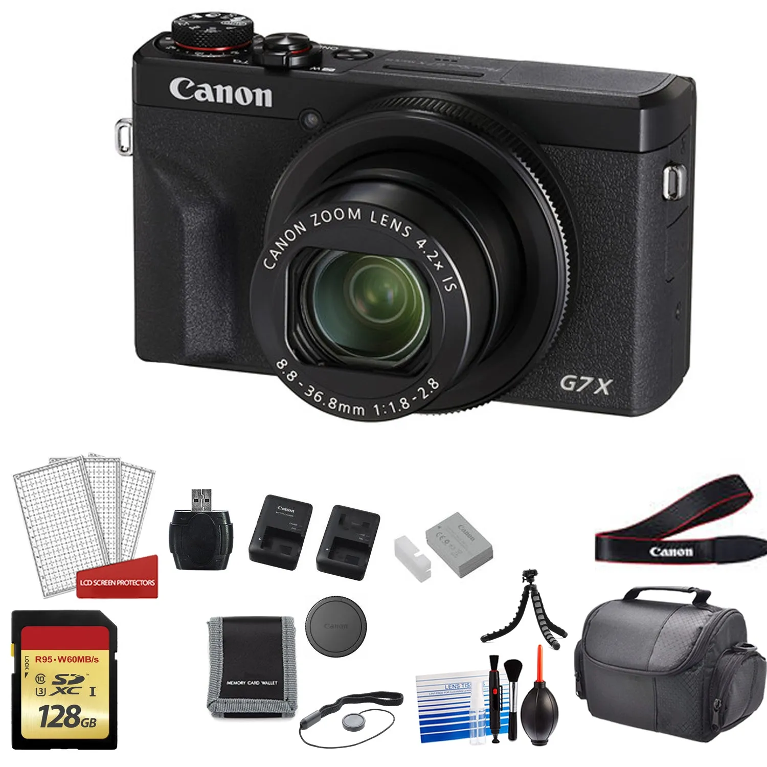 Canon PowerShot G7X Mark III Camera (Black) with 2x 64GB Memory Cards Bundle