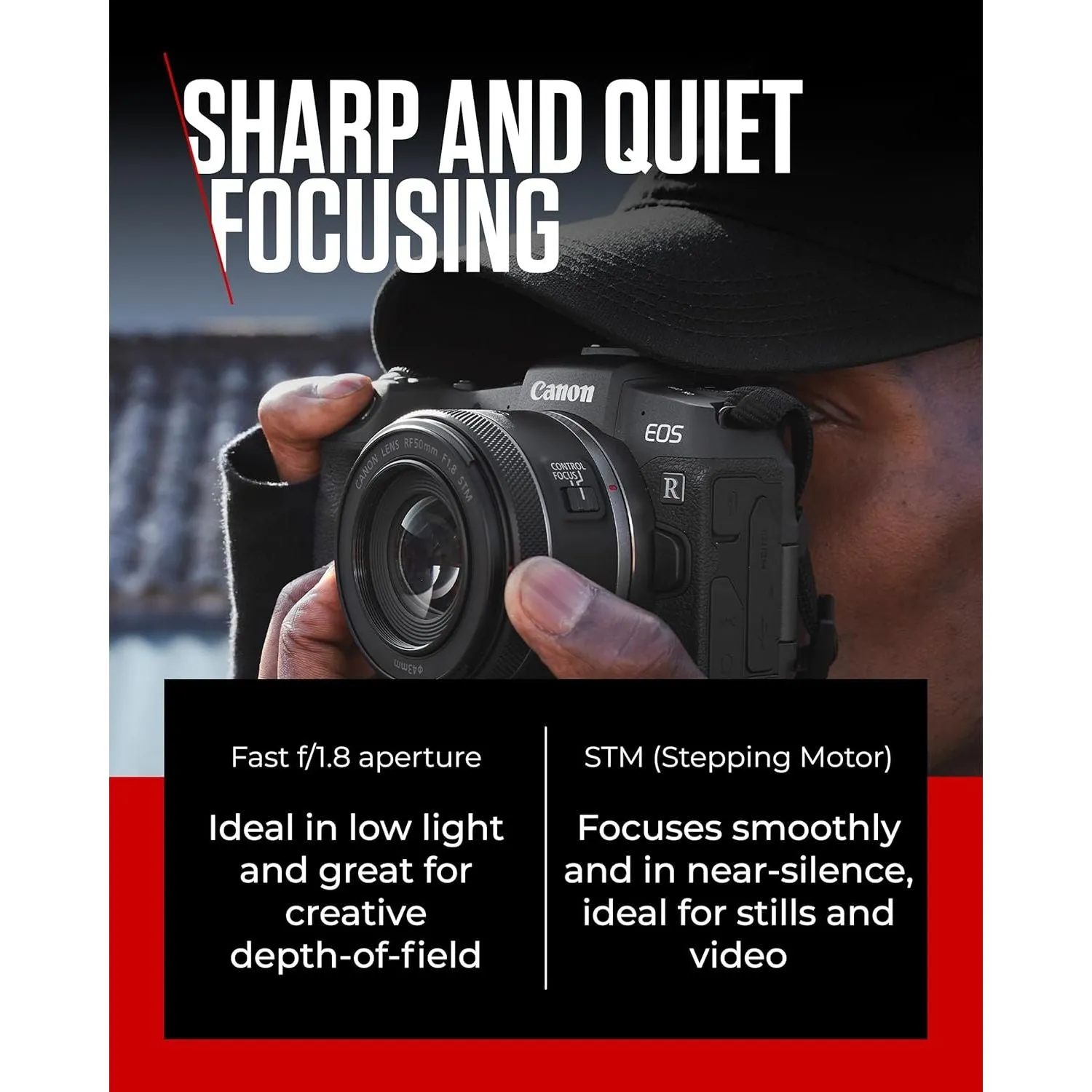Canon RF 50mm F1.8 STM Lens - Compact, Lightweight, Fast Aperture - For EOS R Series Cameras, Black
