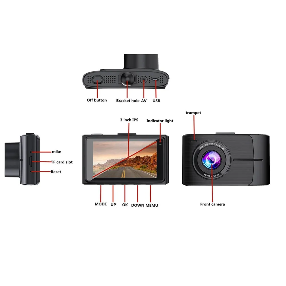 Car HD Driving Recorder 3-Inch 4k 1080p Dual Lens Wide-angle Dual