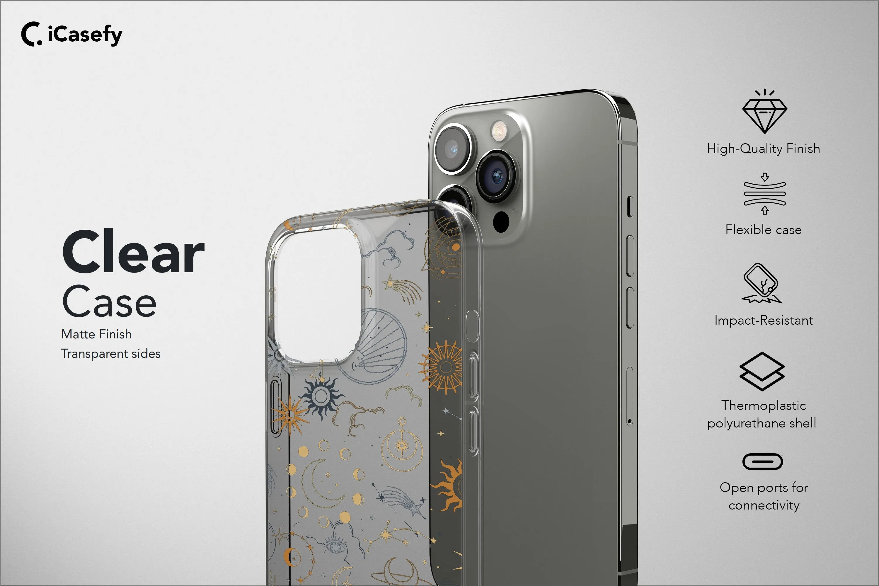 Clear Celestial Phone Case Star Moon Cover