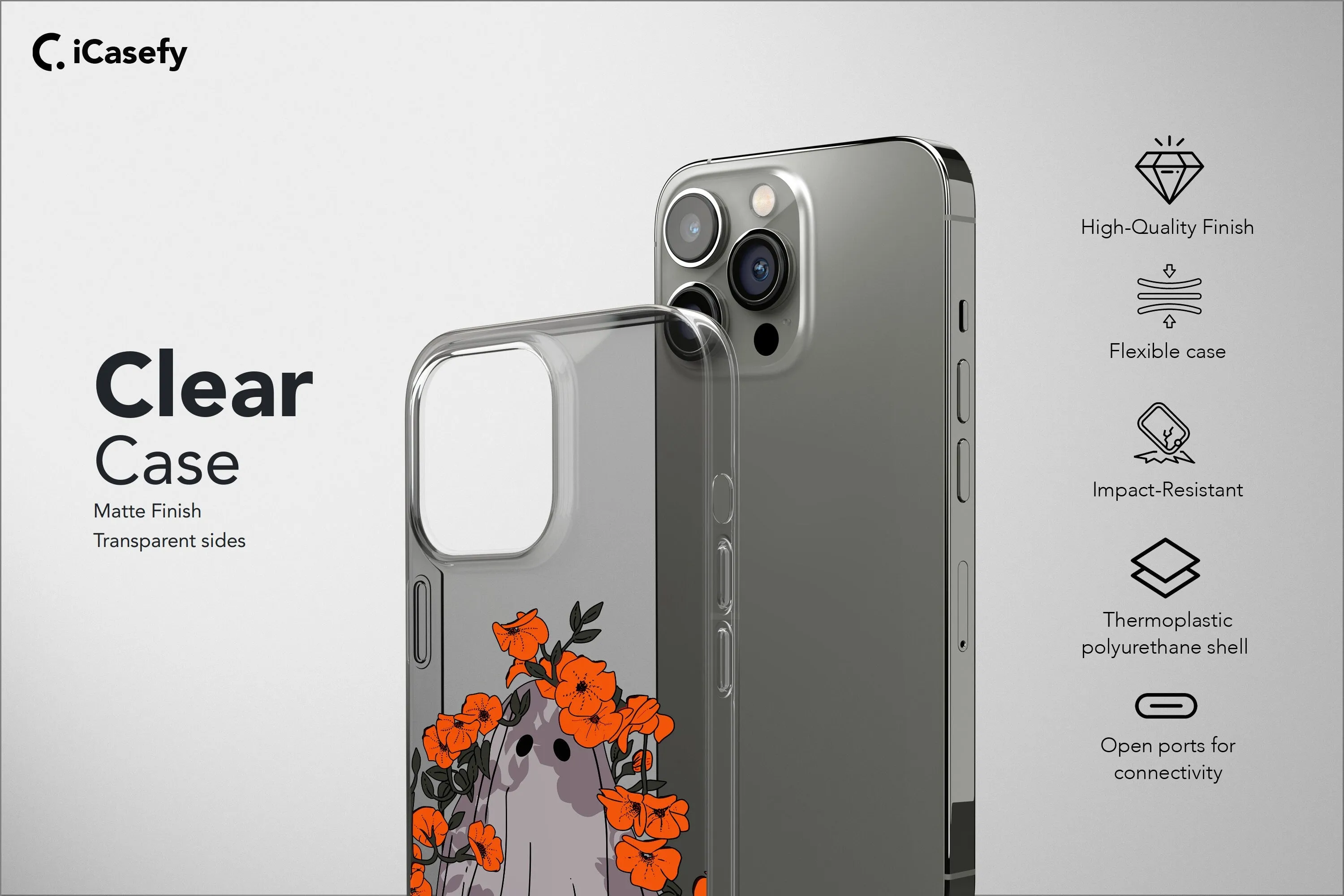 Clear Ghost iPhone Case for iPhone and Samsung - Spooky Minimalist Cover
