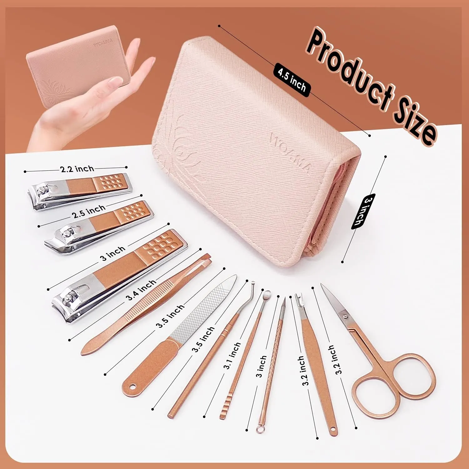 Compact 10-Piece Travel Manicure Set - Pink Stainless Steel Nail Clippers and Pedicure Kit for Women