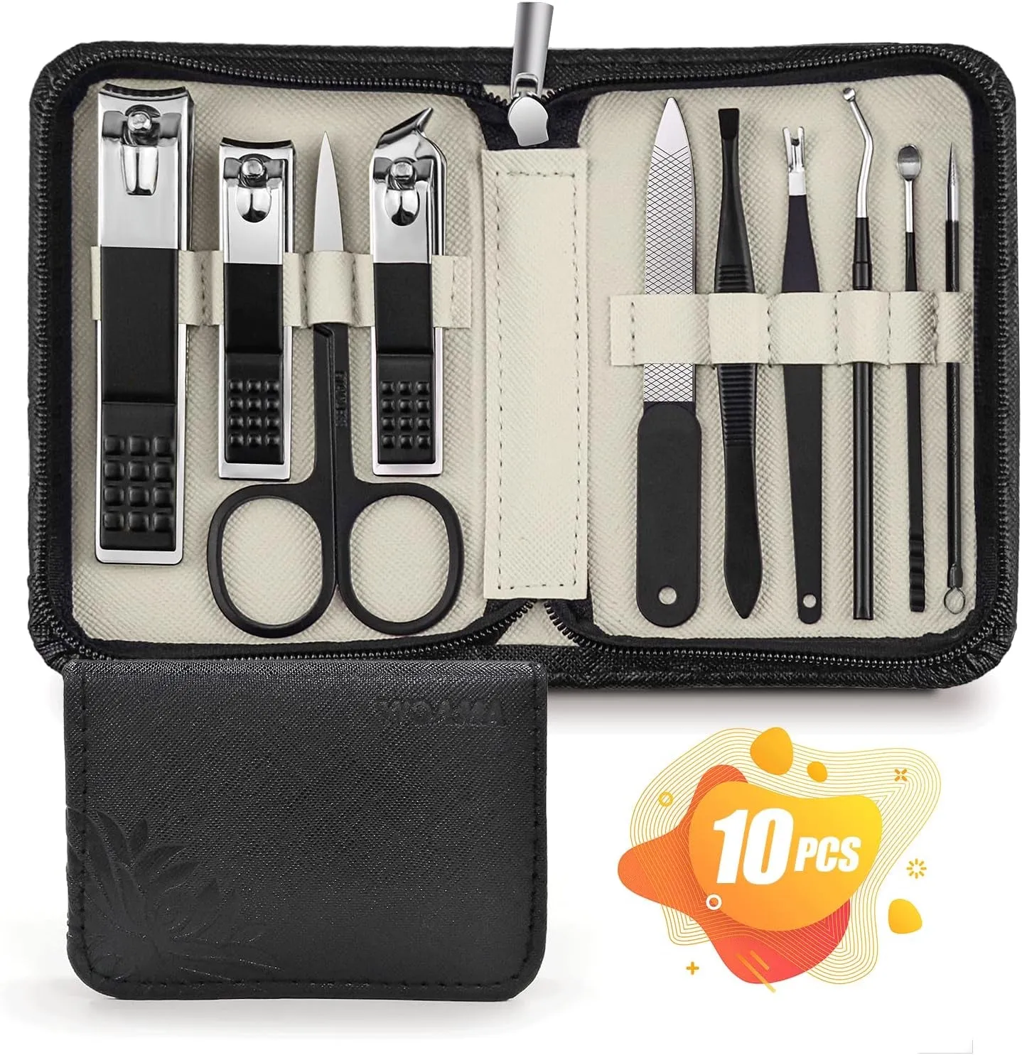 Compact 10-Piece Travel Manicure Set - Pink Stainless Steel Nail Clippers and Pedicure Kit for Women