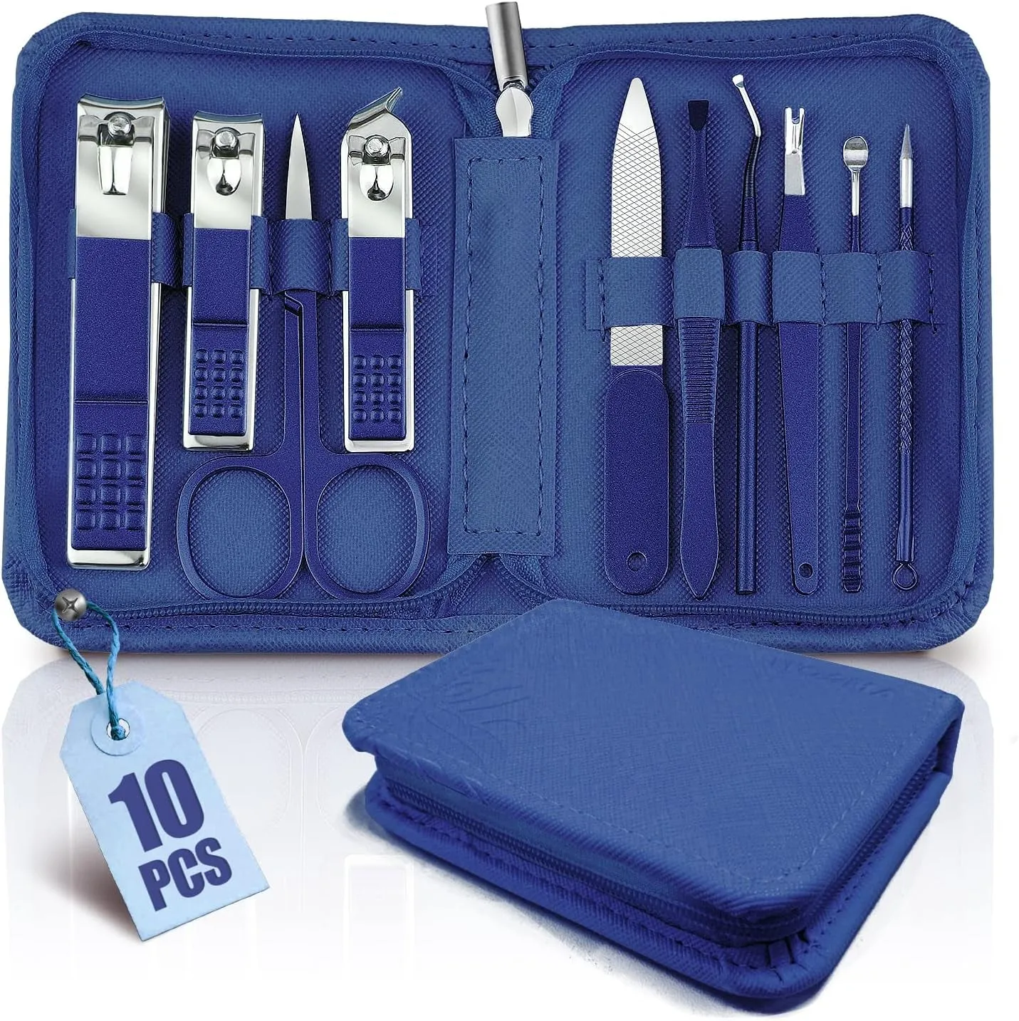 Compact 10-Piece Travel Manicure Set - Pink Stainless Steel Nail Clippers and Pedicure Kit for Women