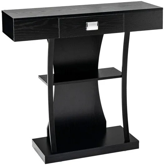 Console Table with Drawer and 2-Tier Shelves for Entryway Living Room-Black