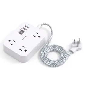 Cruise Ship Essentials, Travel Power Strip, Thin Flat Plug Extension Cord 5 Ft with 3 Outlets 4 USB Ports(2 USB C), Wall Mount, Non Surge Protector for Cruise, Dorm Room Essentials, ETL Listed, White