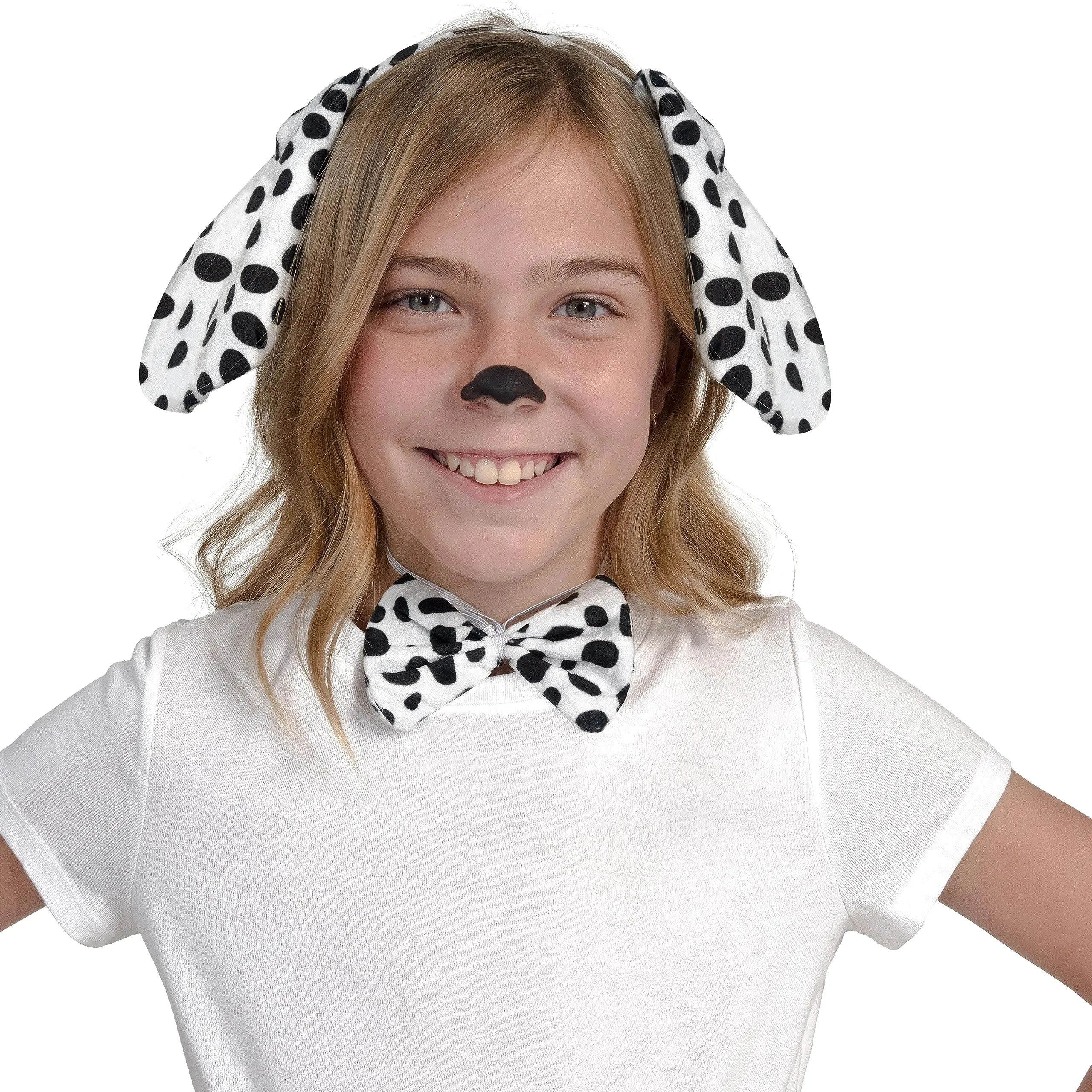 Dalmatian Dog Costume Set with Black and White Dog Ears Headband, Bow Tie, Puppy Tail for Kids