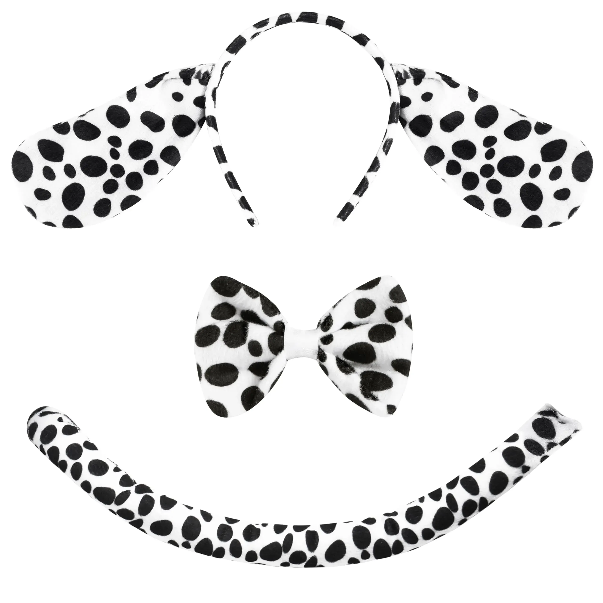 Dalmatian Dog Costume Set with Black and White Dog Ears Headband, Bow Tie, Puppy Tail for Kids