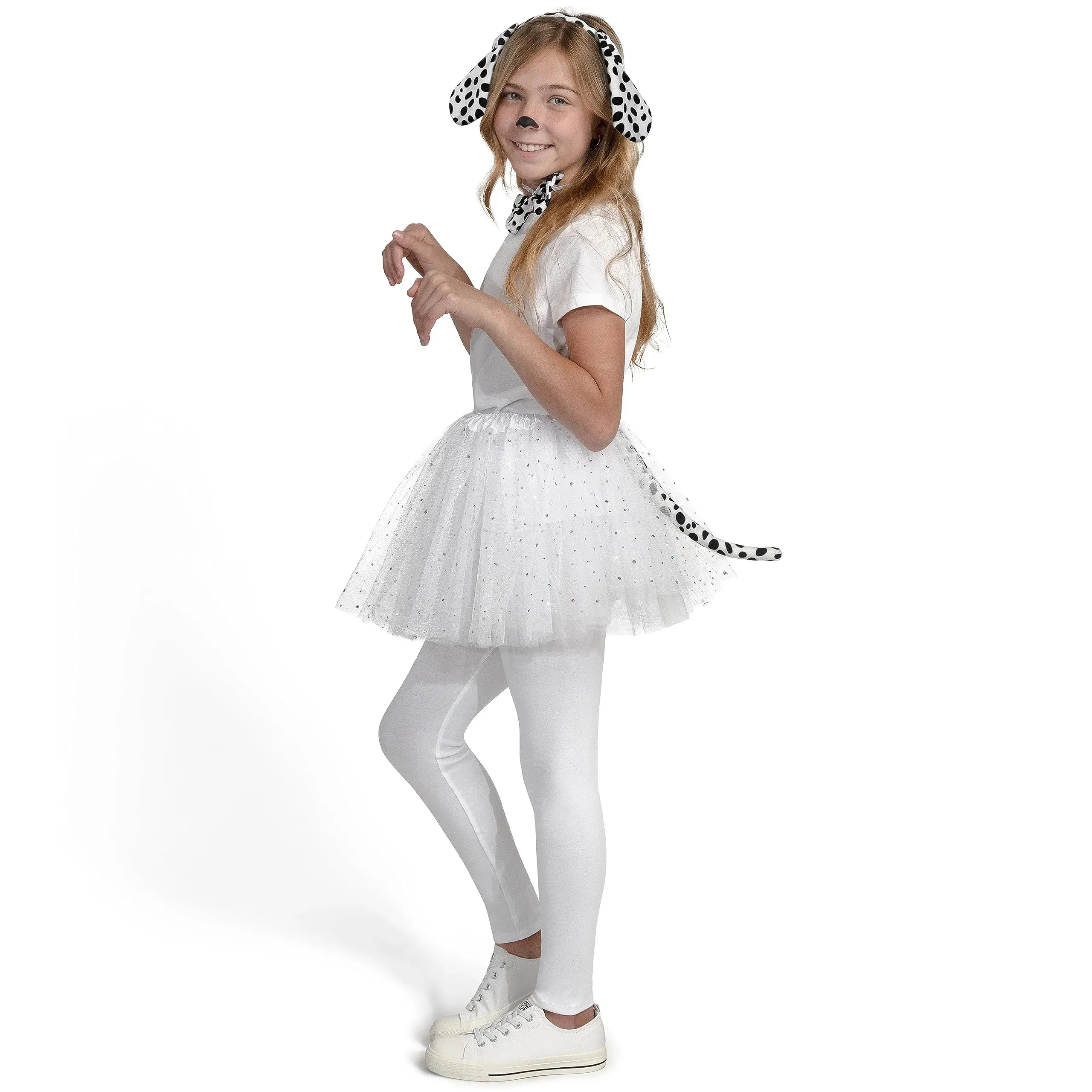 Dalmatian Dog Costume Set with Black and White Dog Ears Headband, Bow Tie, Puppy Tail for Kids