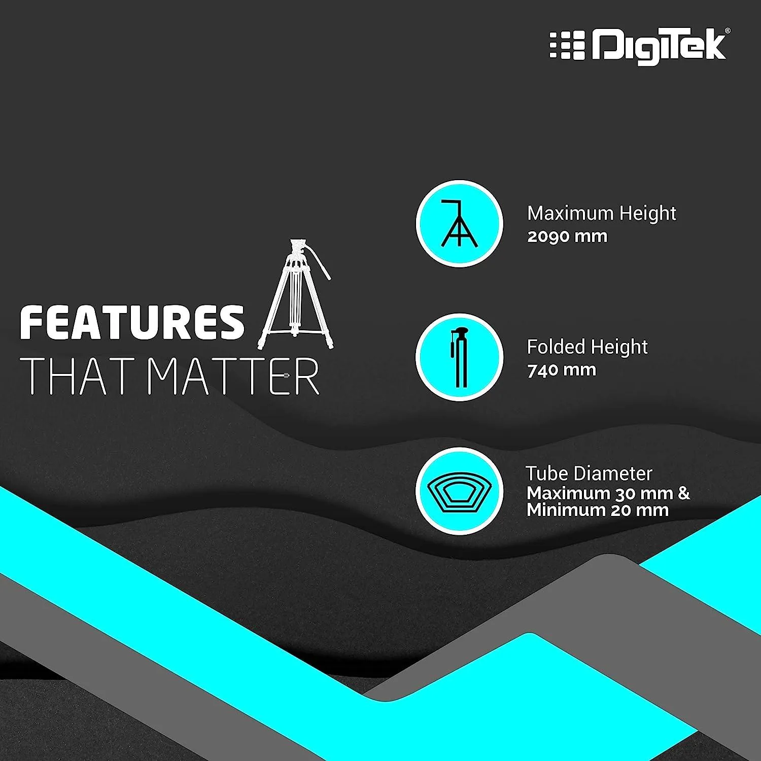 Digitek (DTR 690 VD PRO) (208 cm) Lightweight Tripod (Maximum Load up to 3kgs), 6.85 Feet Tall Digital SLR & Video Cameras, Made Aluminium Material