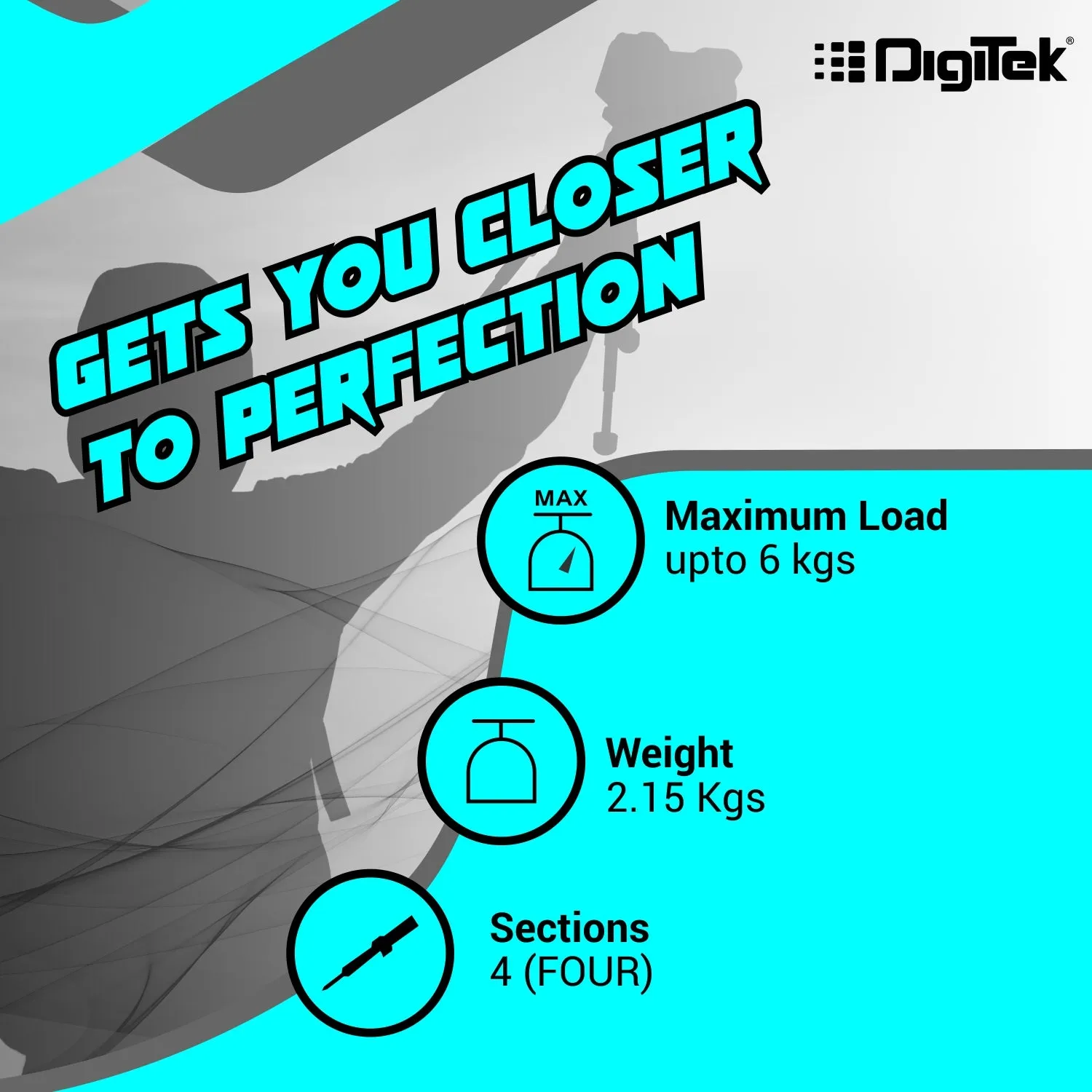 Digitek (DTR 690 VD PRO) (208 cm) Lightweight Tripod (Maximum Load up to 3kgs), 6.85 Feet Tall Digital SLR & Video Cameras, Made Aluminium Material