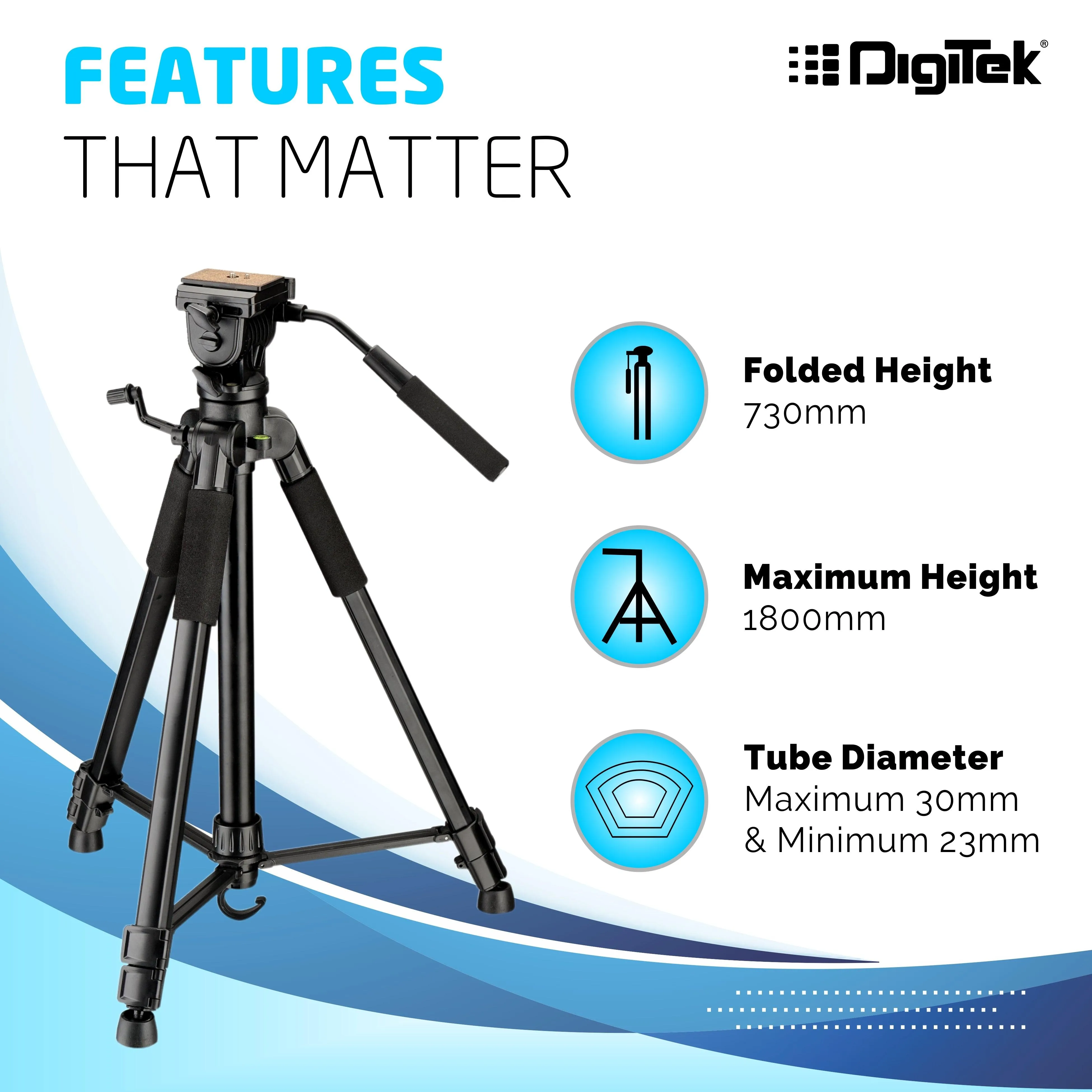 Digitek (DTR590 VD PRO) Tripod for DSLR & Video Cameras, Operating Height : 5.90 Feet, Maximum Load Upto: 6 Kg, Lightweight & Sturdy Tripod with 2 Way Adjustable Head