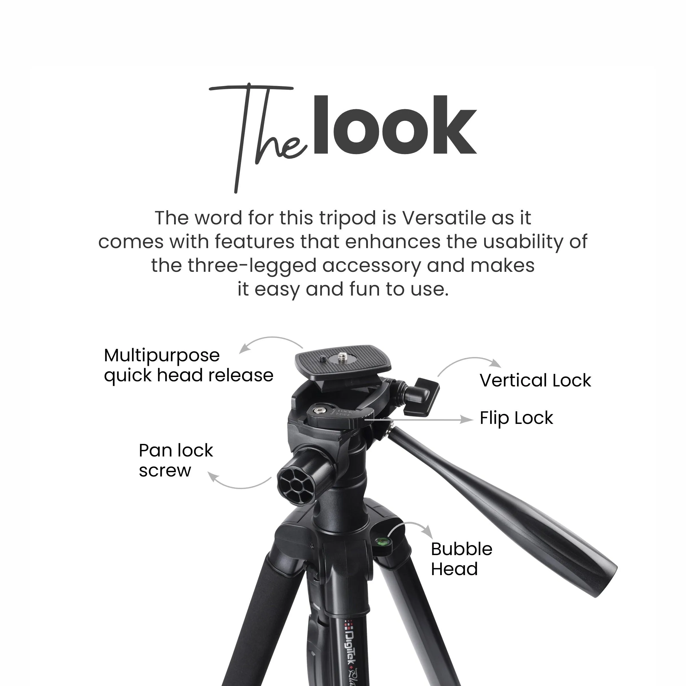 Digitek Platinum (DPTR 890 VD) (178 cm) Aluminum Light Weight Tripod with Fluid Video Head for DSLR & Video Cameras, Maximum Operating Height: 5.83Feet, Maximum Load : 7 kgs