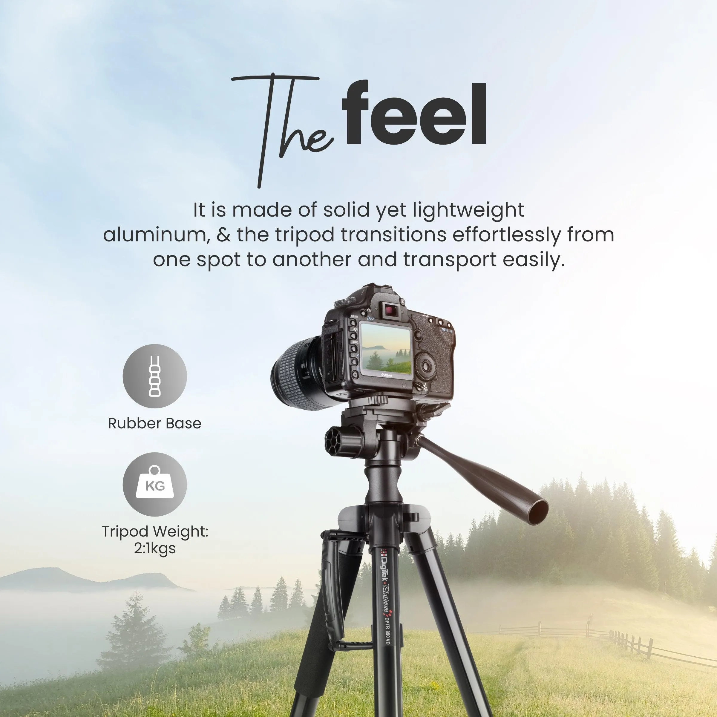 Digitek Platinum (DPTR 890 VD) (178 cm) Aluminum Light Weight Tripod with Fluid Video Head for DSLR & Video Cameras, Maximum Operating Height: 5.83Feet, Maximum Load : 7 kgs
