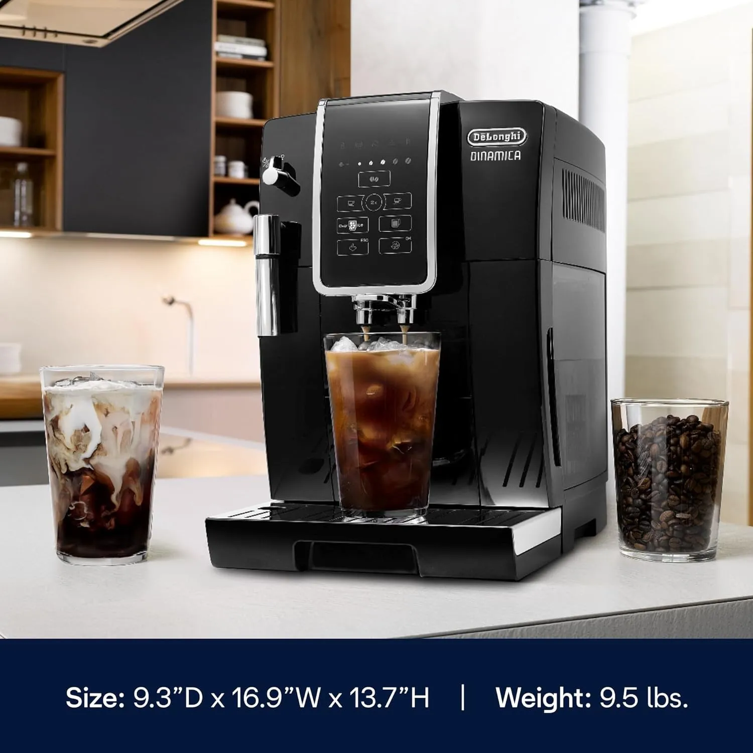 Dinamica Espresso Machine, Black - Automatic Bean-To-Cup Brewing, Built-In Steel Burr Grinder