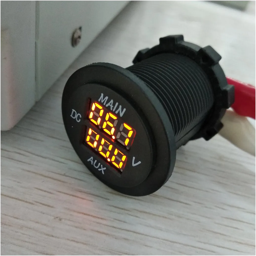 Dual Battery Voltmeter - Round Panel Double LED Digital Voltmeter. - limited stock.