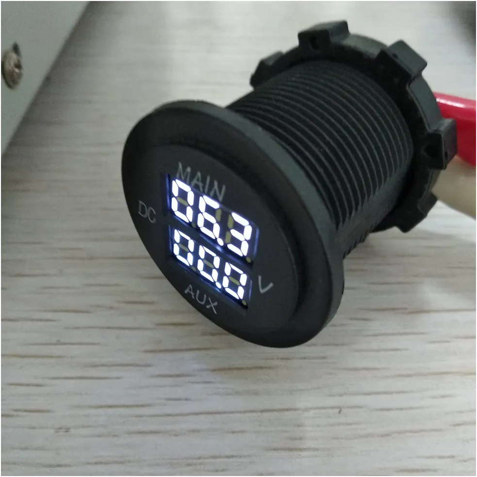 Dual Battery Voltmeter - Round Panel Double LED Digital Voltmeter. - limited stock.