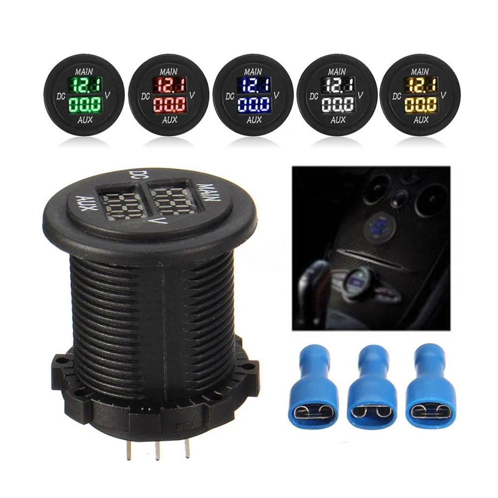 Dual Battery Voltmeter - Round Panel Double LED Digital Voltmeter. - limited stock.
