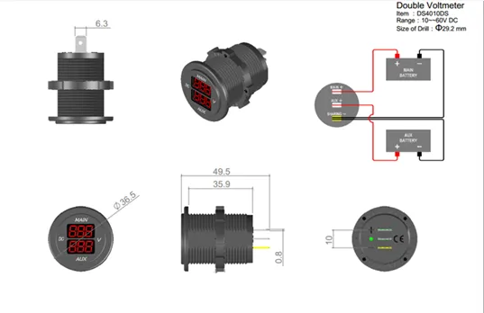Dual Battery Voltmeter - Round Panel Double LED Digital Voltmeter. - limited stock.