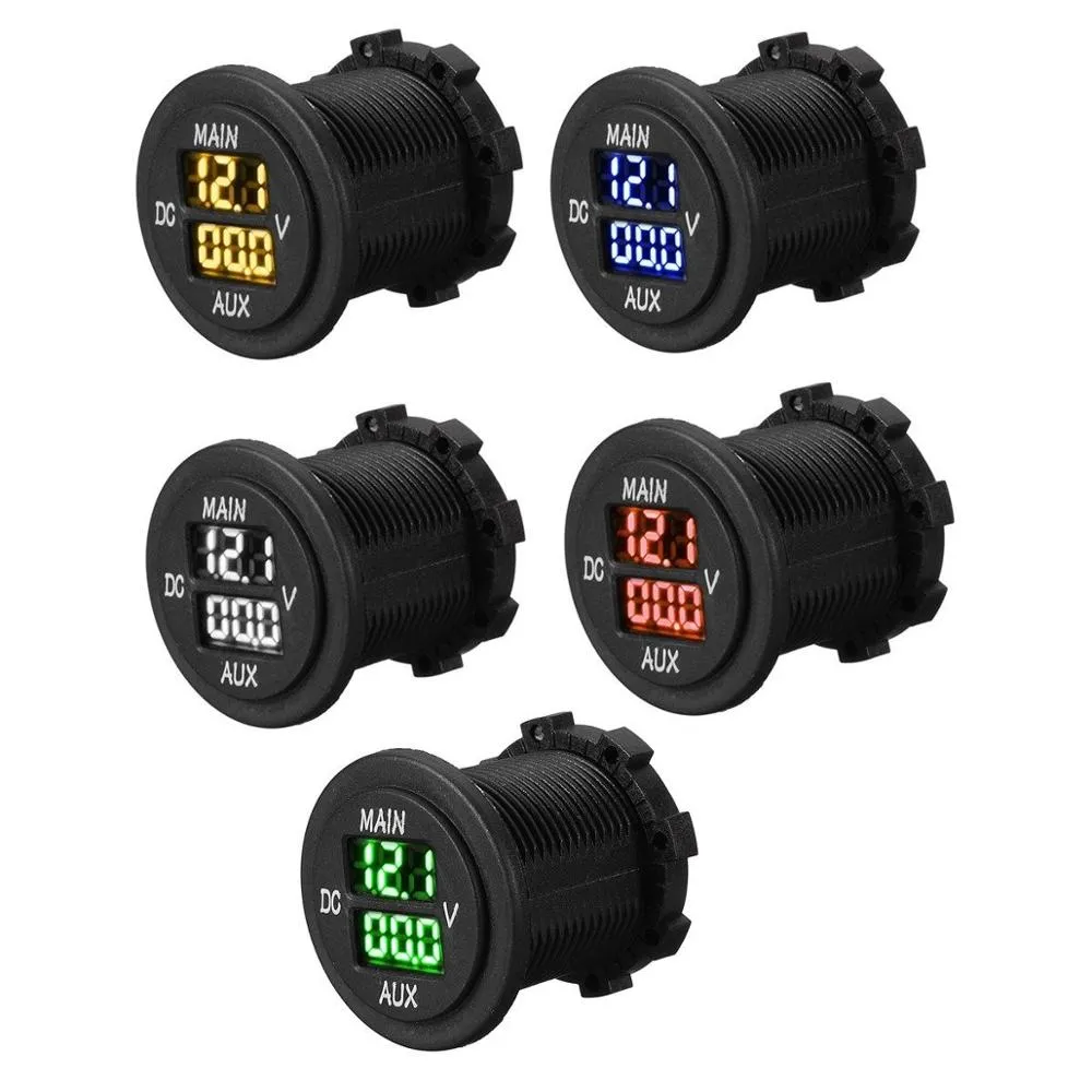 Dual Battery Voltmeter - Round Panel Double LED Digital Voltmeter. - limited stock.