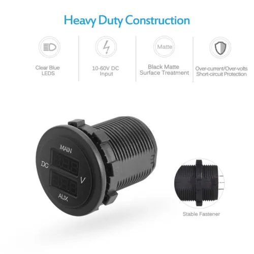Dual Battery Voltmeter - Round Panel Double LED Digital Voltmeter. - limited stock.