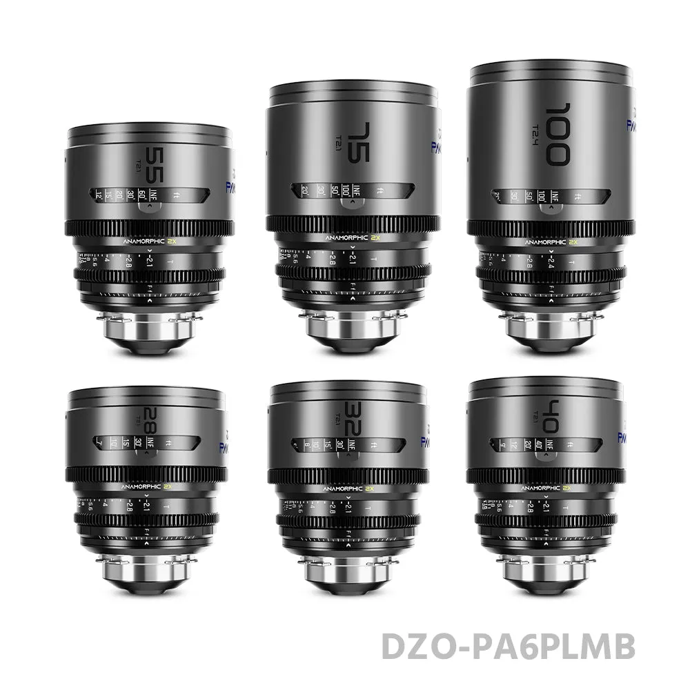 DZOFILM 28/32/40/55/75mm T2.1 & 100mm T2.4 Pavo 2x anamorphic Prime Cine Lens 6 Lens Set PL&EF mount
