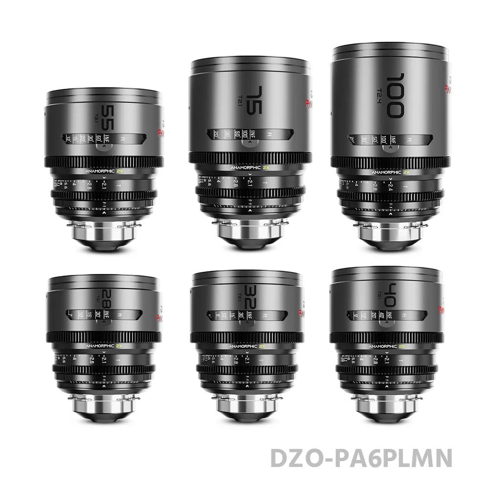 DZOFILM 28/32/40/55/75mm T2.1 & 100mm T2.4 Pavo 2x anamorphic Prime Cine Lens 6 Lens Set PL&EF mount