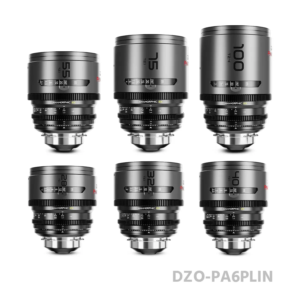 DZOFILM 28/32/40/55/75mm T2.1 & 100mm T2.4 Pavo 2x anamorphic Prime Cine Lens 6 Lens Set PL&EF mount