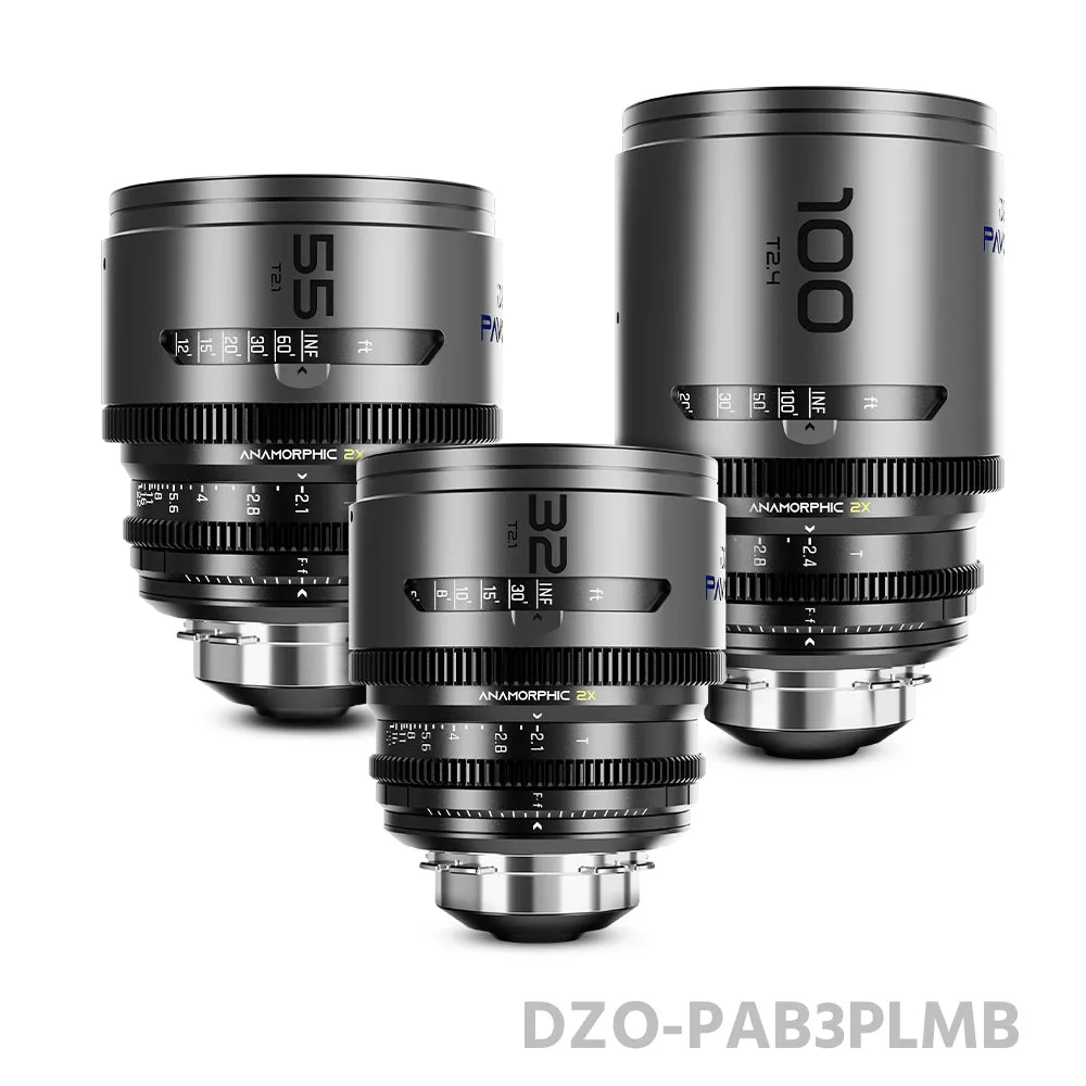 DZOFILM 32/55mm T2.1 & 100mm T2.4 Pavo 2x anamorphic Prime Cine Lens B Set PL&EF mount