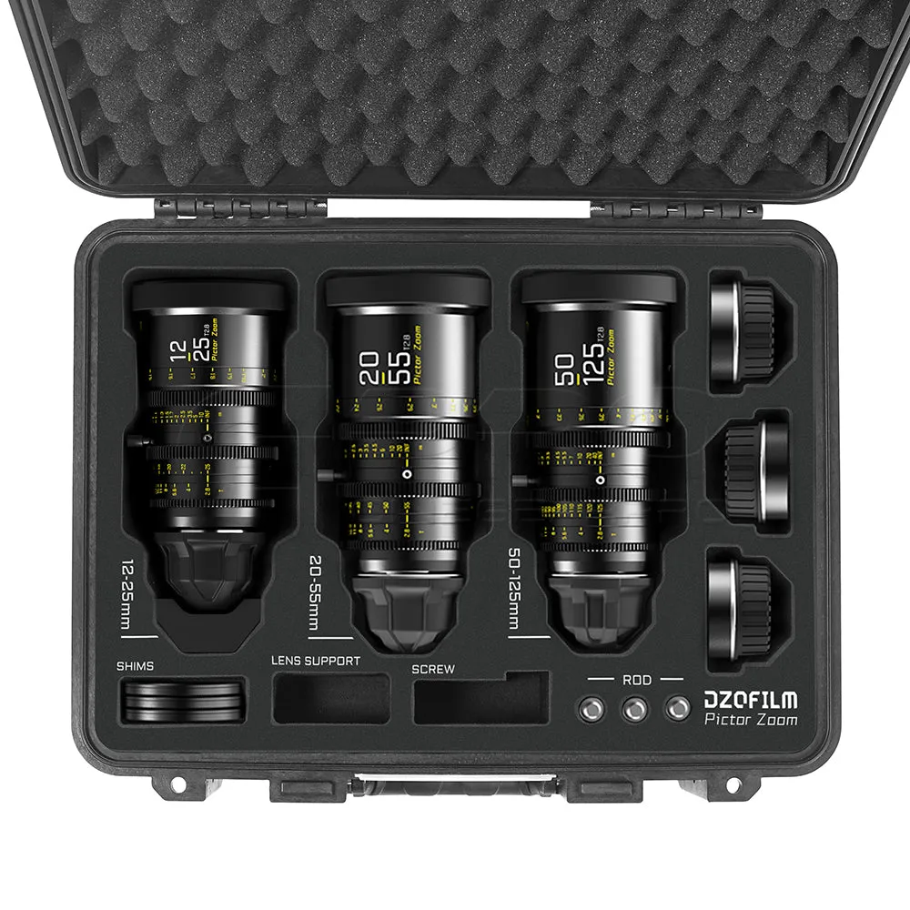 DZOFILM Pictor Zoom 3 Lens Bundle 12-25mm   20-55mm   50-125mm T2.8 (PL&EF interchangeable Mount, Black)