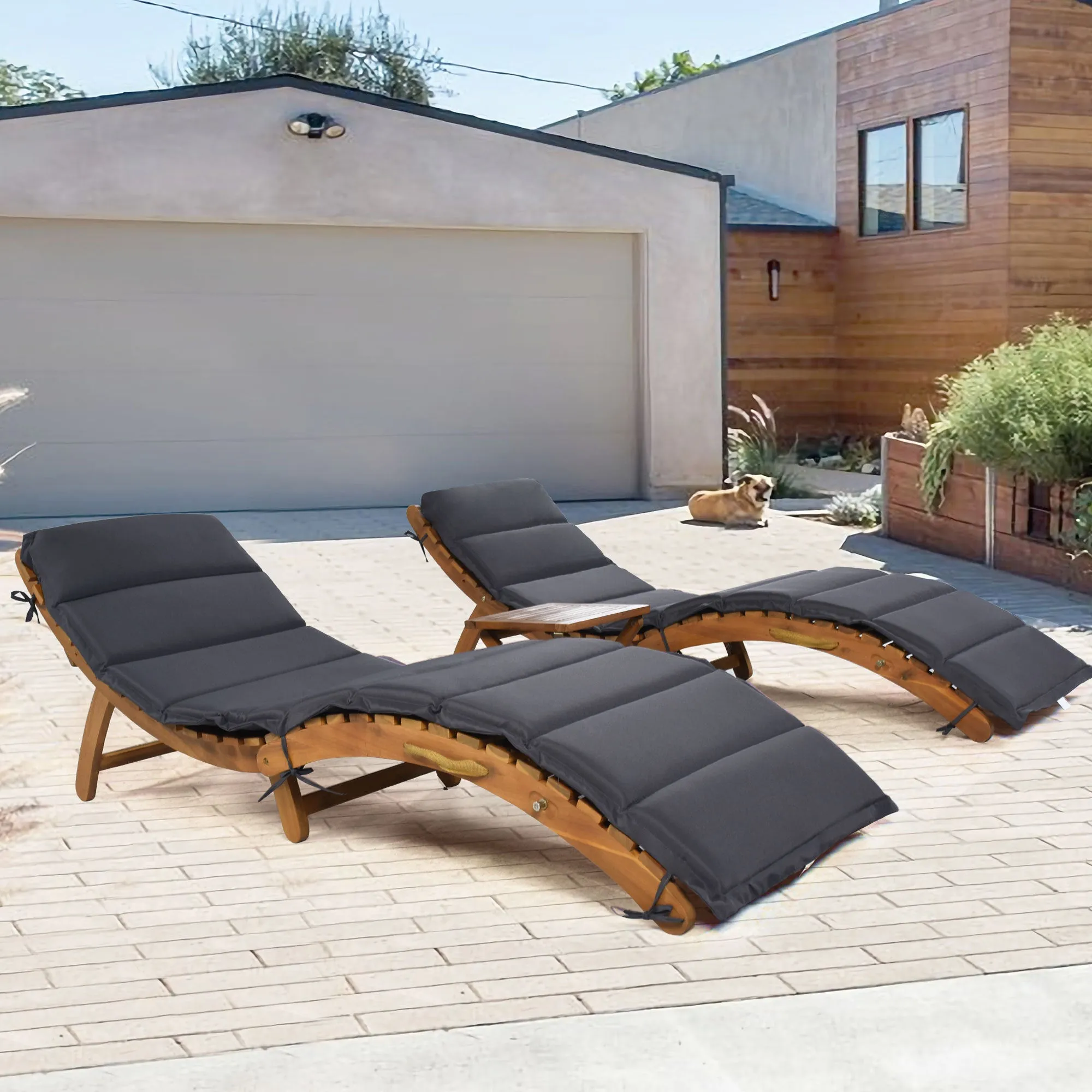 Elevate Lounge Outdoor Patio Wood Portable Extended Chaise Lounge Set - Gray
