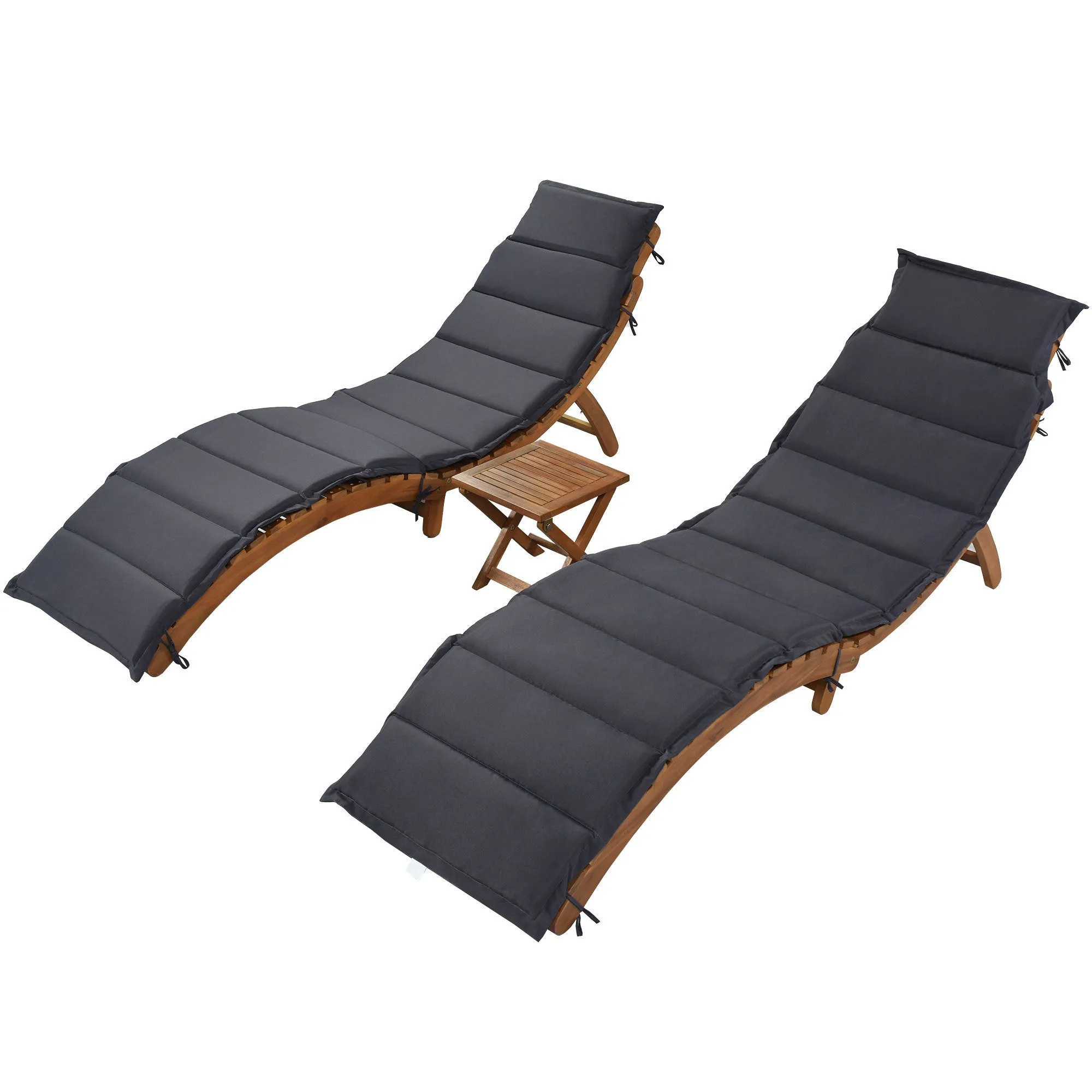 Elevate Lounge Outdoor Patio Wood Portable Extended Chaise Lounge Set - Gray