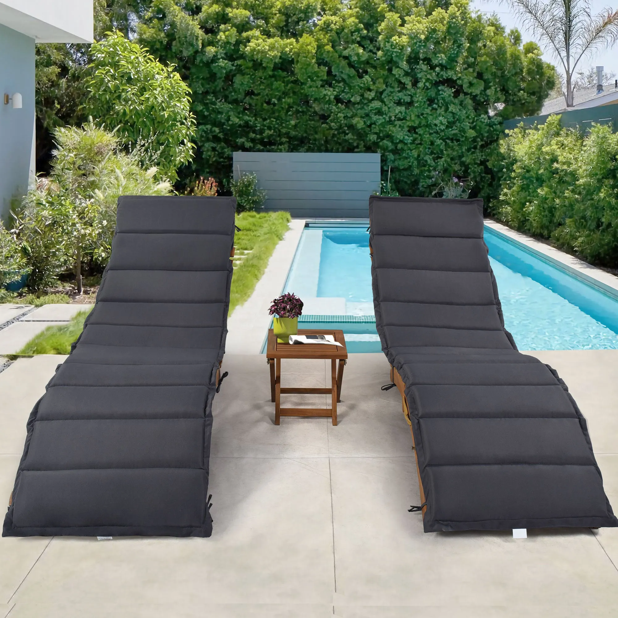 Elevate Lounge Outdoor Patio Wood Portable Extended Chaise Lounge Set - Gray