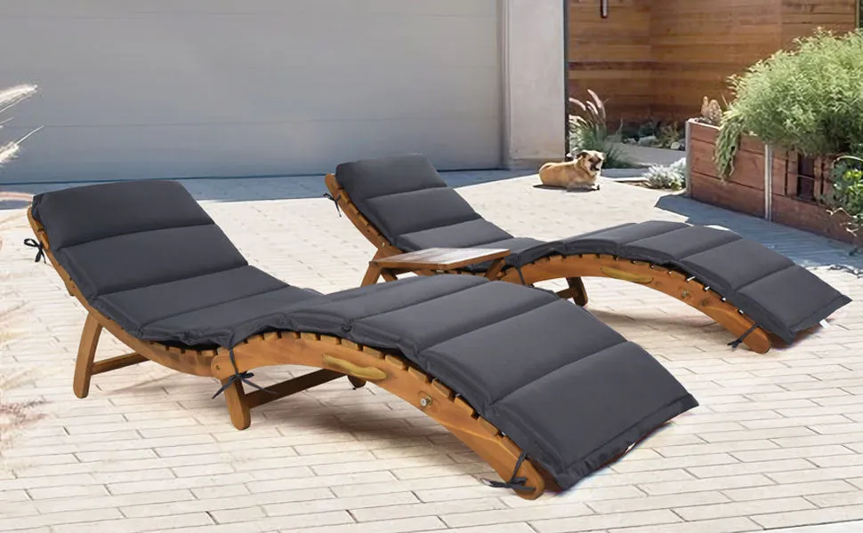 Elevate Lounge Outdoor Patio Wood Portable Extended Chaise Lounge Set - Gray