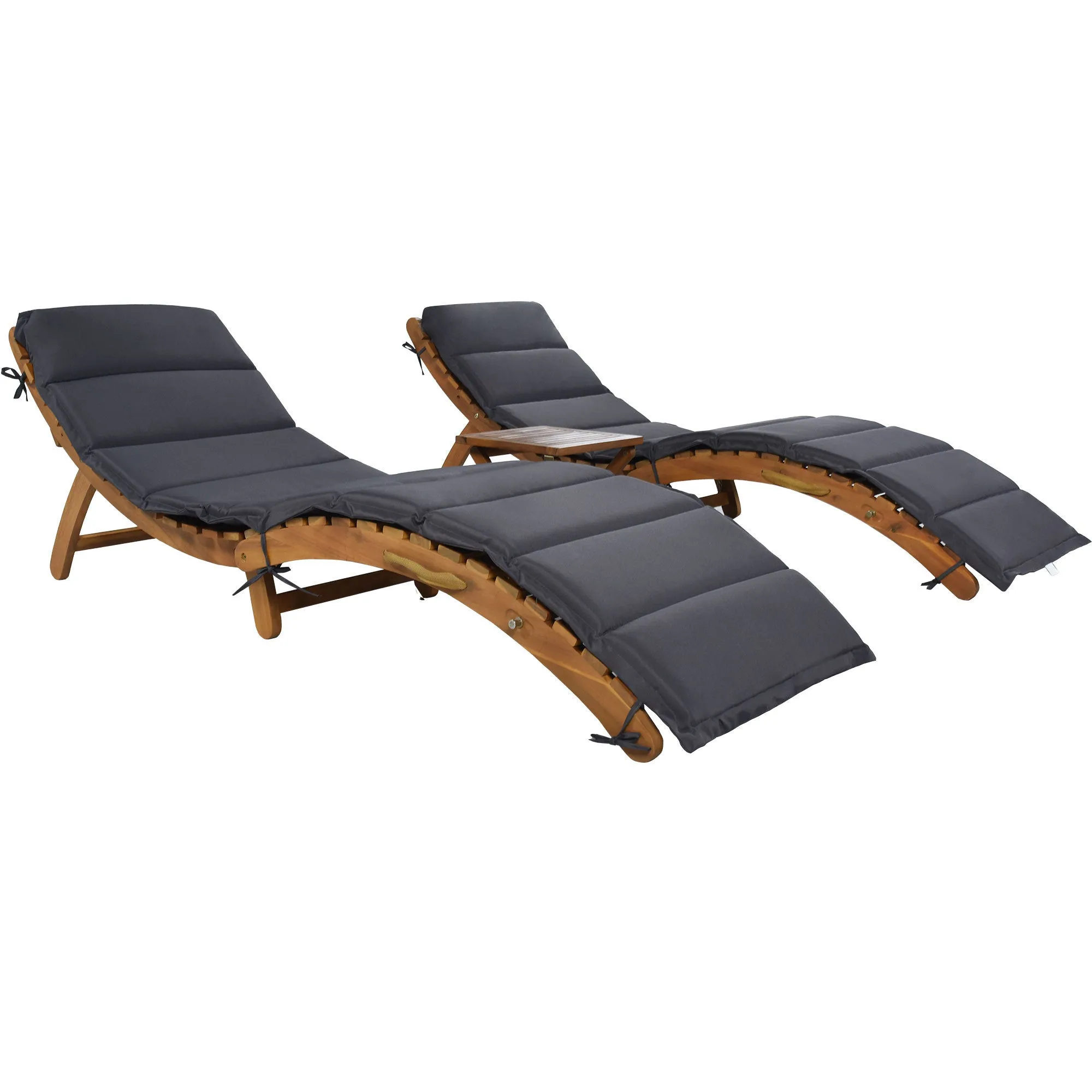 Elevate Lounge Outdoor Patio Wood Portable Extended Chaise Lounge Set - Gray