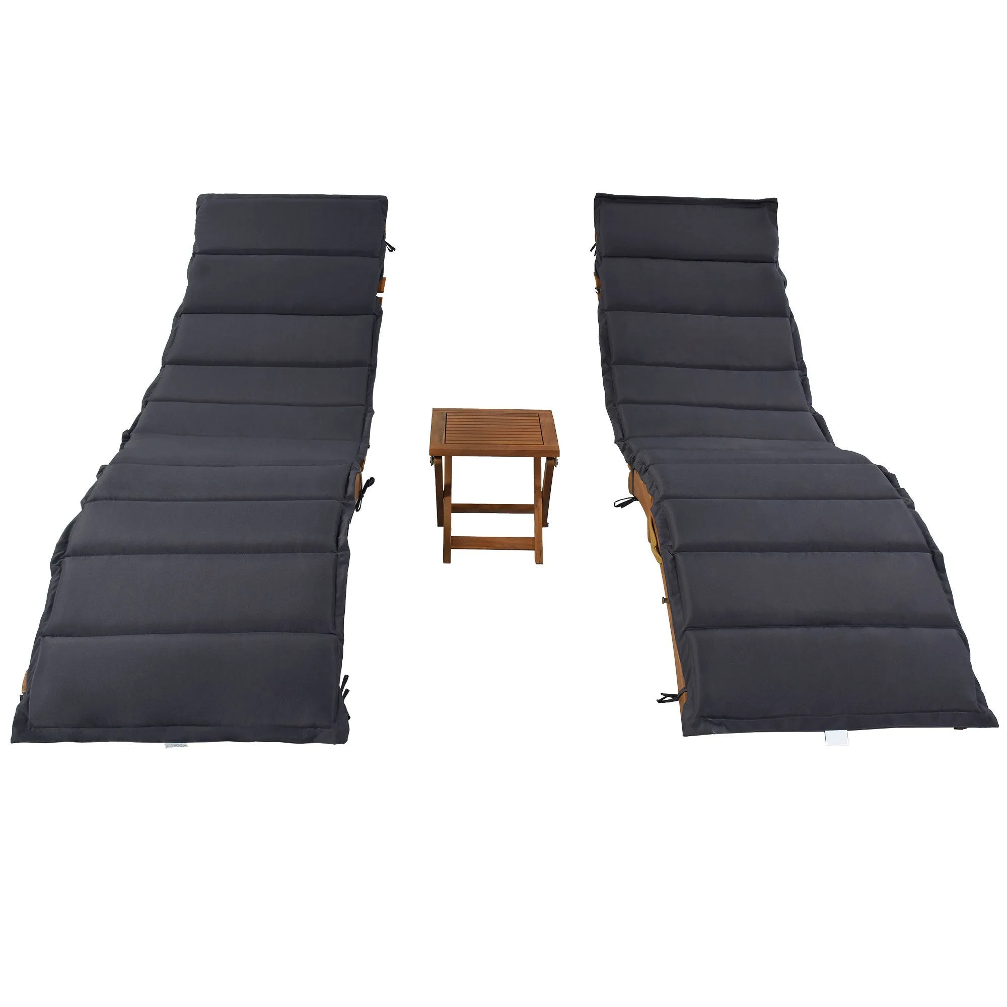 Elevate Lounge Outdoor Patio Wood Portable Extended Chaise Lounge Set - Gray