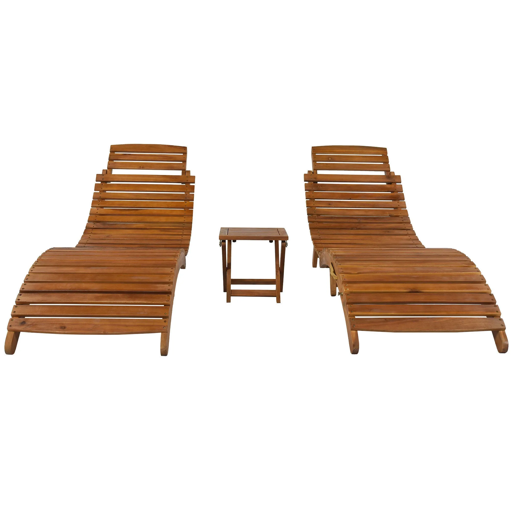 Elevate Lounge Outdoor Patio Wood Portable Extended Chaise Lounge Set - Gray