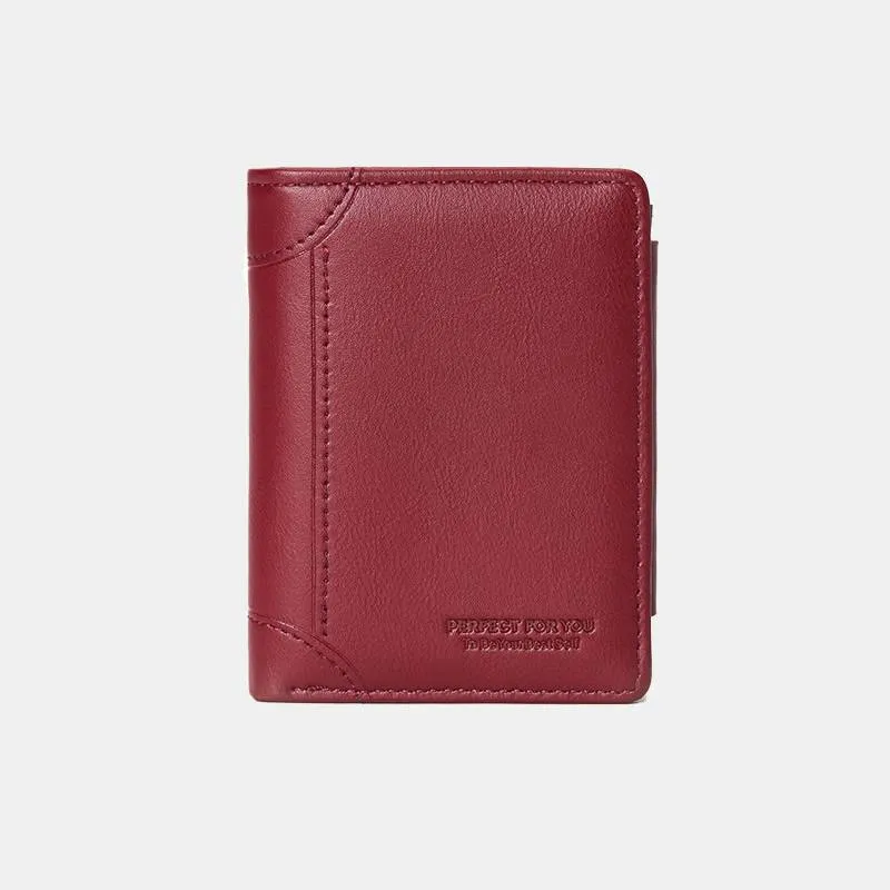 Faux Leather Trifold Compact Wallet for Women with Coin Pocket