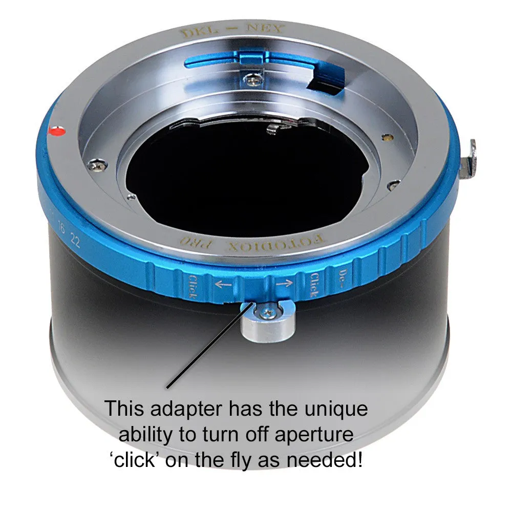 Fotodiox Pro Lens Mount Adapter - Deckel-Bayonett (Deckel Bayonet, DKL) Mount SLR Lens to Sony Alpha E-Mount Mirrorless Camera Body with Selectable Clicked / Declicked Aperture Control