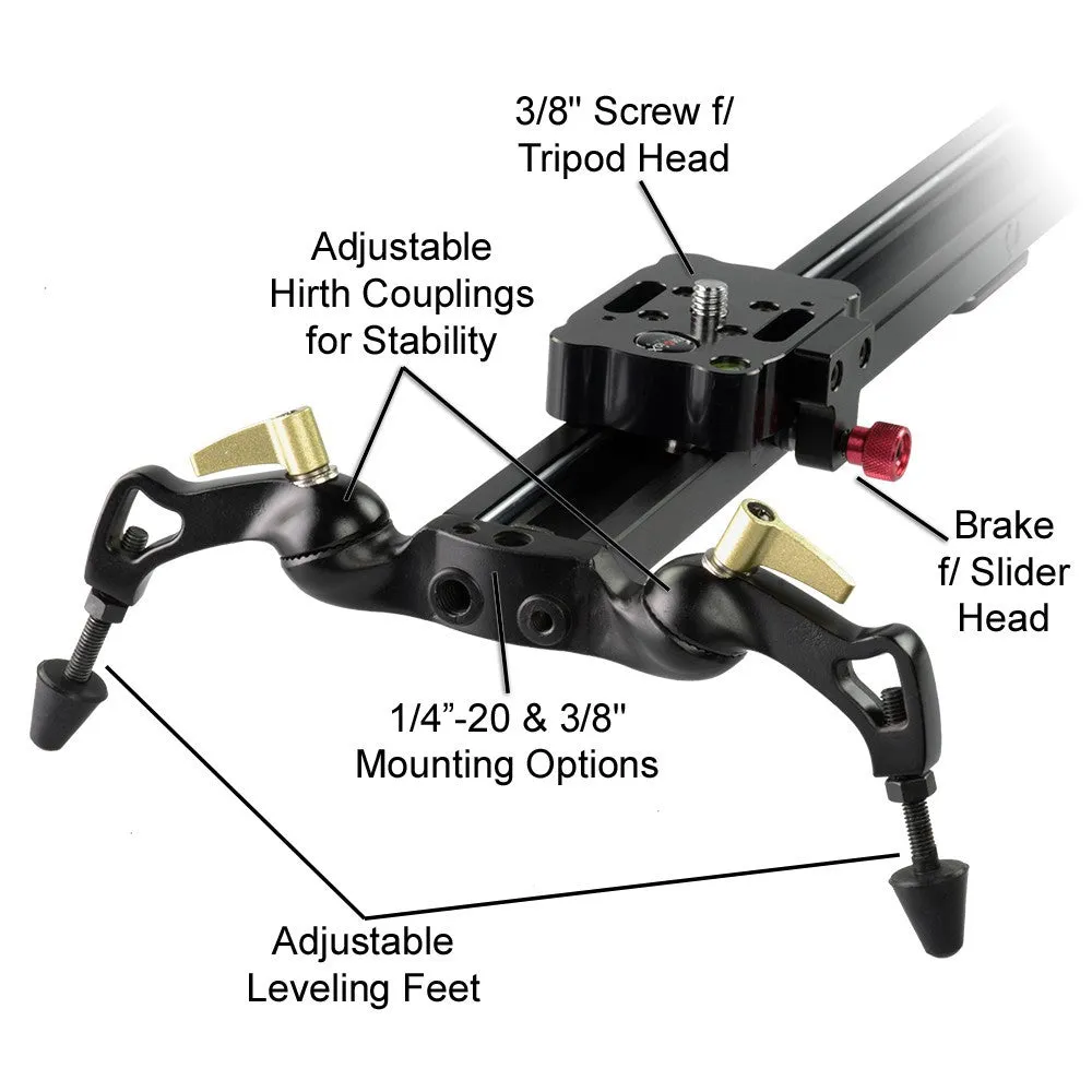 Fotodiox Pro SlideCam - Video Slider Stabilizer, DSLR Camera Track Slider, Linear Stabilization Rail System With Ball-Bearing Slide Mechanism, Adjustable Legs and Carrying Case