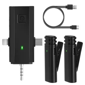 Fresh Fab Finds 2 Pack 3 in 1 Wireless Clip On Microphone Omnidirectional Mic Noise Reduction Plug and Play 65.6FT Transmission Type-C IOS PC Video Record Interview V