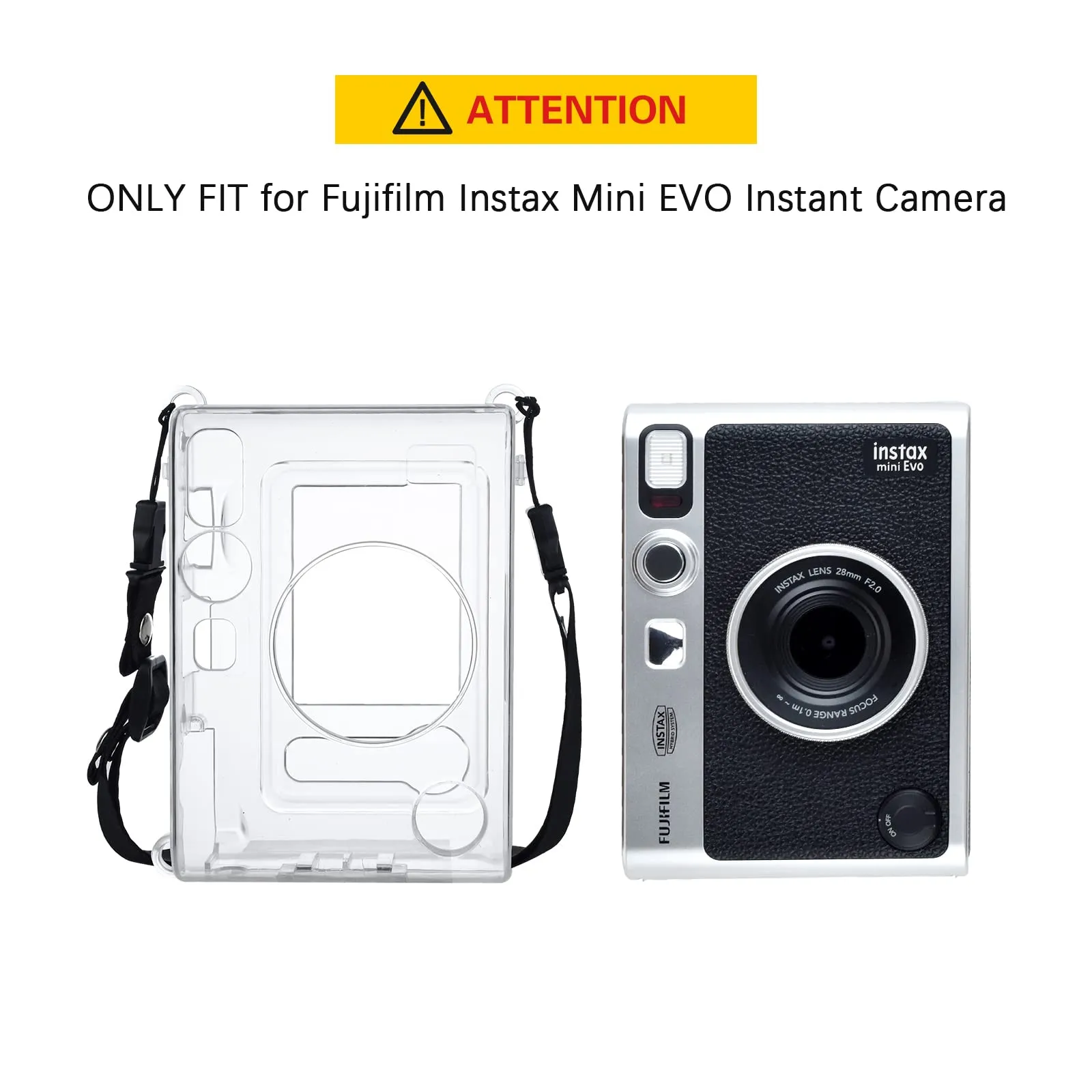 Fujifilm Instax Mini EVO Case | Crystal PVC Instant Camera Hard Carrying Cover with Adjustable Shoulder Strap|Clear