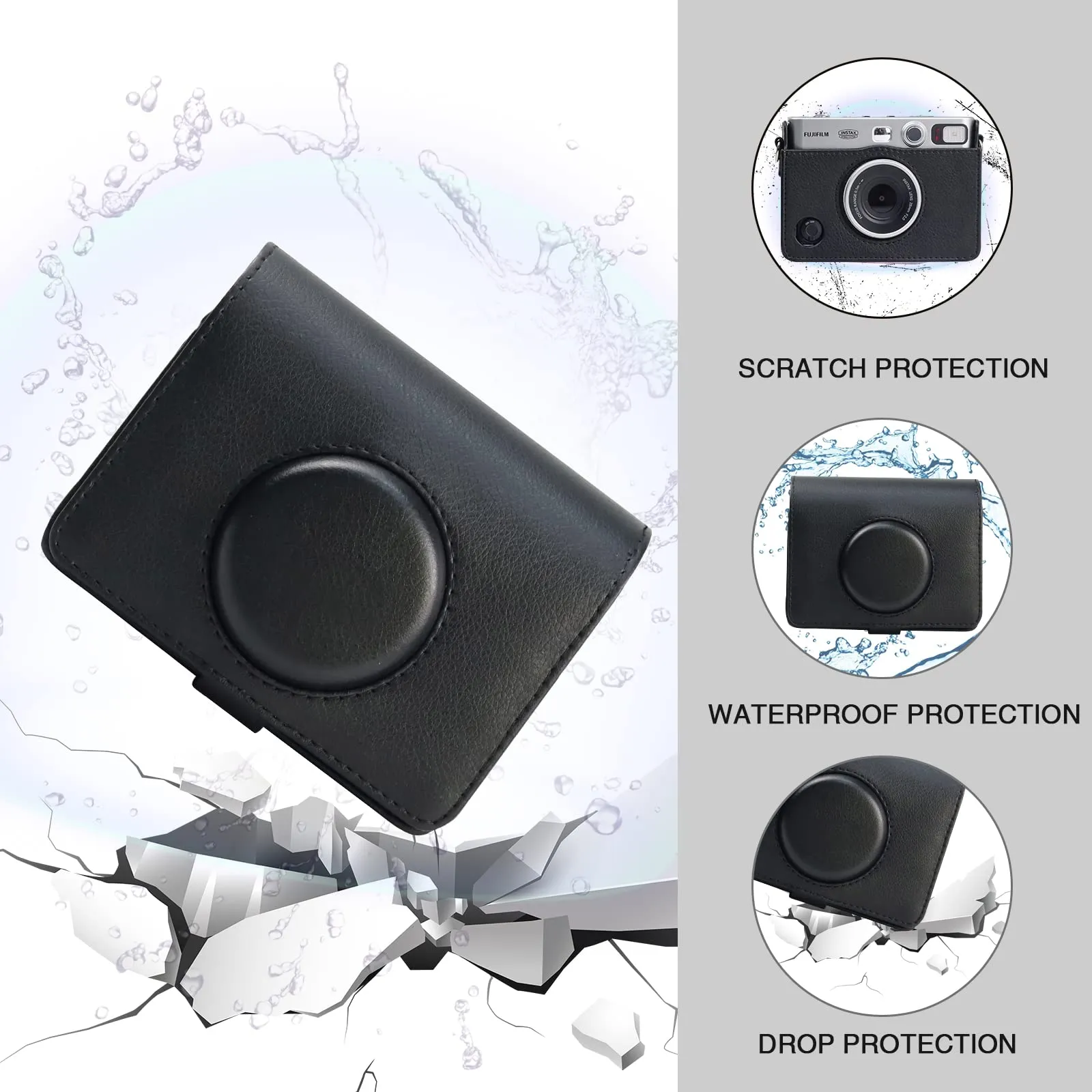 Fujifilm Instax Mini EVO Case | Hybrid Camera Protective PU Leather Carrying Case with Adjustable Shoulder Strap |-Black