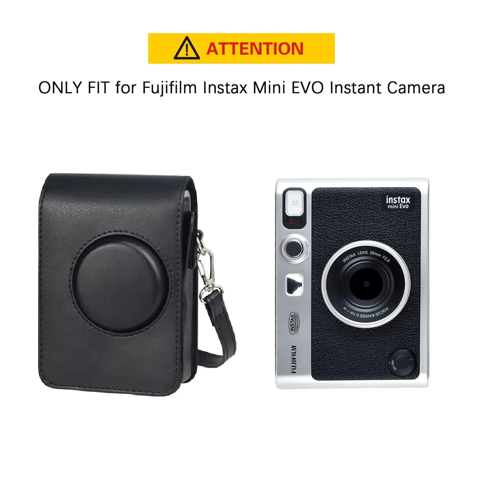 Fujifilm Instax Mini EVO Case | Hybrid Camera Protective PU Leather Carrying Case with Adjustable Shoulder Strap |-Black