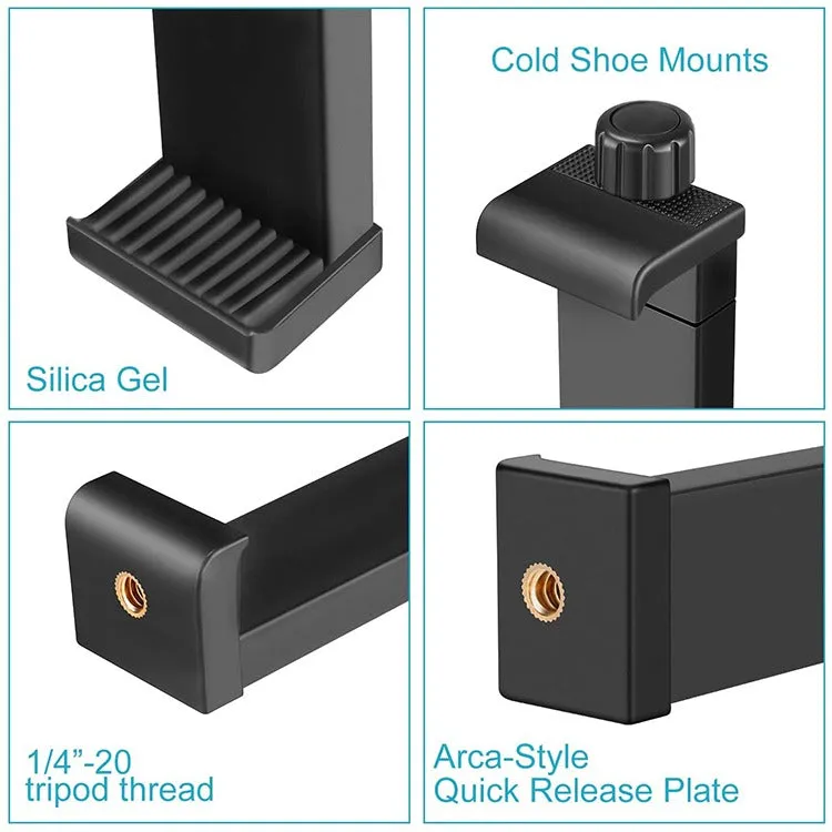 Hridz Adjustable Tablet Holder Stand | 16-23.5cm ABS Mount for iPad & Tablets | Tripod & Monopod Compatible