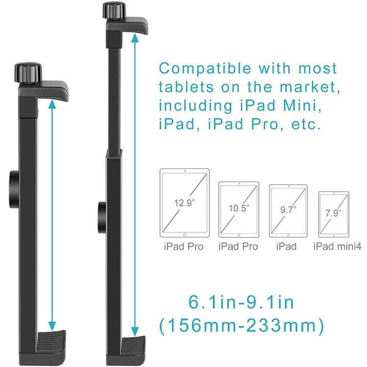 Hridz Adjustable Tablet Holder Stand | 16-23.5cm ABS Mount for iPad & Tablets | Tripod & Monopod Compatible