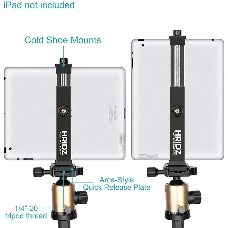 Hridz Adjustable Tablet Holder Stand | 16-23.5cm ABS Mount for iPad & Tablets | Tripod & Monopod Compatible