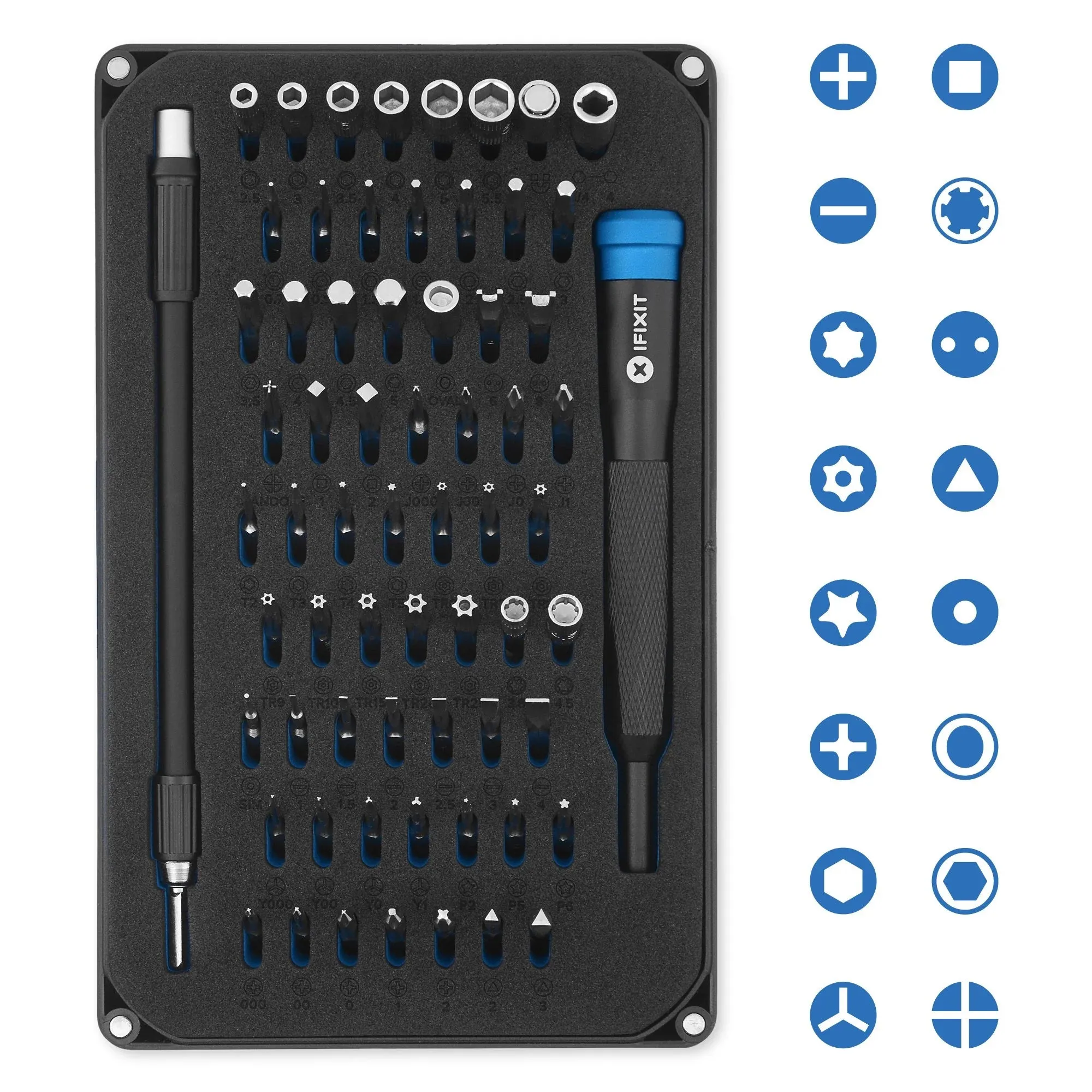 iFixit PRO Tech Precision Toolkit Set with Opening, Gripping, Prying, Poking and 64 Magnetic Bit Drivers for Professional Electronics Repair for Smartphones Tablets Laptop PC Computer