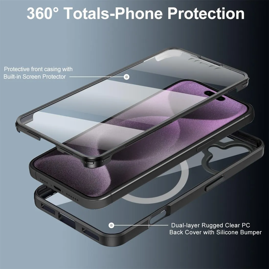 iPhone 16 Pro Max Case360° Full Body Clear Rugged Protective Case Cover Full Pink